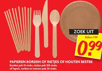 Dekamarkt Papieren borden of rietjes of houten bestek aanbieding