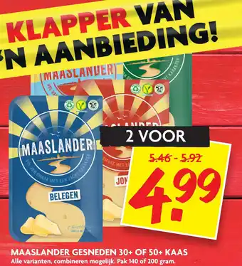 Dekamarkt Maaslander gesneden 30+ of 50+ kaas aanbieding