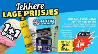 Trekpleister Gliss Kur, Syoss, Got2b en Taft haarstyling aanbieding