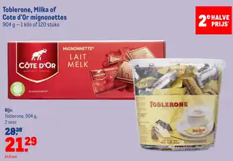 Makro Toblerone, Milka of Cote d'Or mignonettes aanbieding