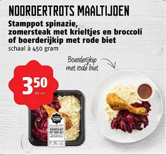 Poiesz Stamppot spinazie, zomersteak met krieltjes en broccoli of boerderijkip met rode biet aanbieding