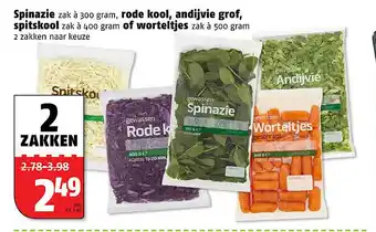 Poiesz Spinazie, rode kool, andijvie grof, spitskool of worteltjes aanbieding