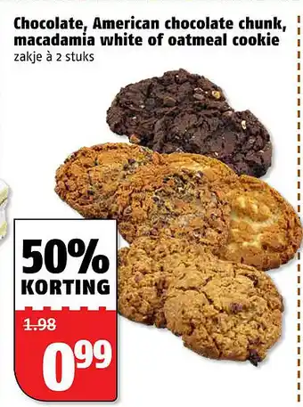 Poiesz Chocolate, American chocolate chunk, macadamia white of oatmeal cookie aanbieding