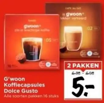 Vomar Voordeelmarkt G'woon Koffiecapsules Dolce Gusto 16 stuks aanbieding