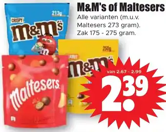 Dirk M&M's of Maltesers 275g aanbieding