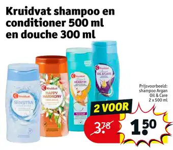 Kruidvat Kruidvat shampoo en conditioner 500 ml en douche 300 ml aanbieding