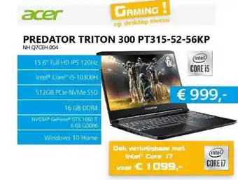 ITPRODEALS Acer predator triton 300 pt315-52-56kp nh.q7ceh.004 laptop aanbieding