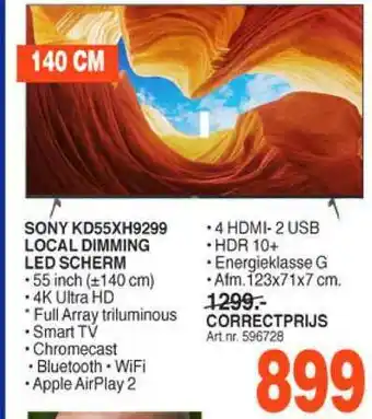 Correct Sony kd55xh9299 local dimming led scherm aanbieding