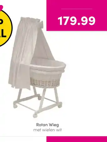 Baby & Tiener Rotan wieg met wielen wit aanbieding