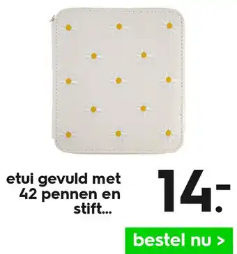 HEMA Etui gevuld met 42 pennen en stiften 18x20x4.5 aanbieding
