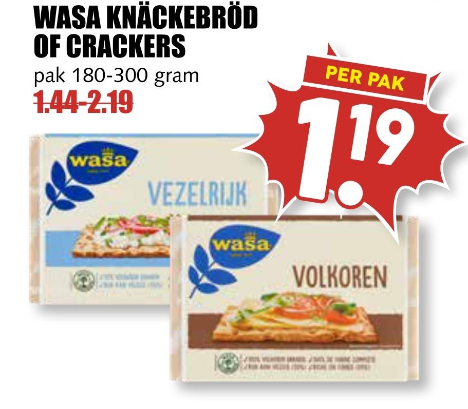 Wasa knäckebröd of crackers aanbieding bij MCD Supermarkt