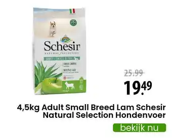 Zooplus 4,5kg adult small breed lam schesir natural selection hondenvoer aanbieding