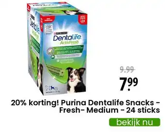 Zooplus 20% korting! purina dentalife snacks  - fresh- medium - 24 sticks aanbieding