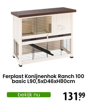 Zooplus Ferplast konijnenhok ranch 100 basic l90,5xd46xh80cm aanbieding