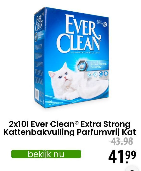 2x10l ever clean® extra strong kattenbakvulling parfumvrij kat ...