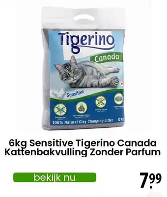 Zooplus 6kg sensitive tigerino canada kattenbakvulling zonder parfum aanbieding