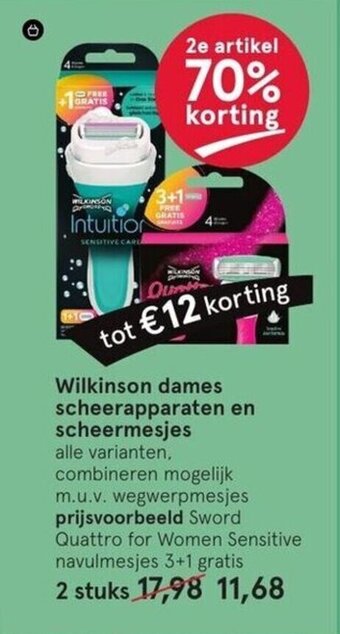 Etos Wilkinson Sword Quattro for Women Sensitive navulmesjes 3+1 gratis aanbieding