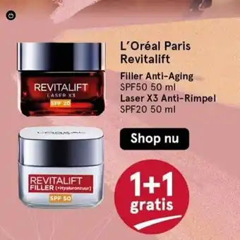 Etos L'Oreal Paris Revitalift Filler Anti-Aging SPF50 50 ml en L'Oreal Paris Revitalift Laser X3 Anti-Rimpel SPF20 50 ml aanbieding