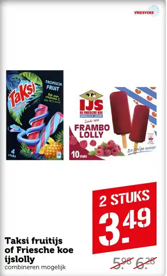 Coop Taksi fruitijs of friesche koe ijslolly aanbieding