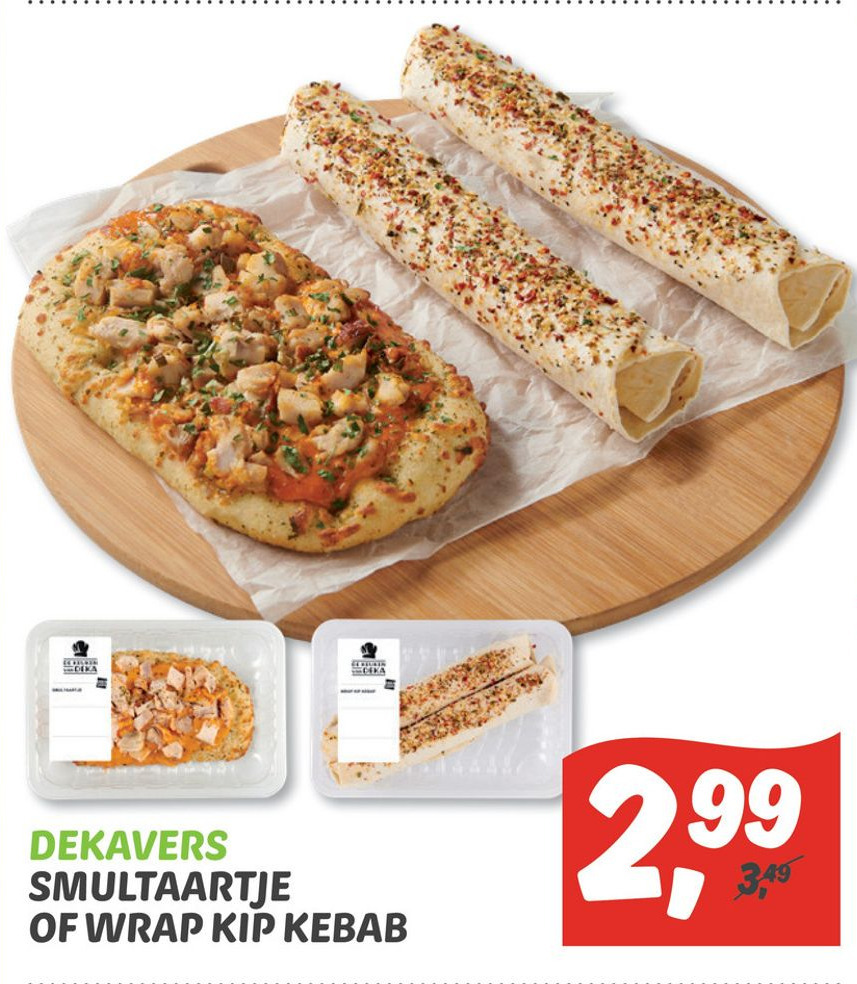 Dekavers smultaartje of wrap kip kebab aanbieding bij Dekamarkt