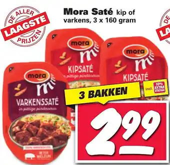 Nettorama Mora saté kip of varkens. 3 x 160 gram aanbieding