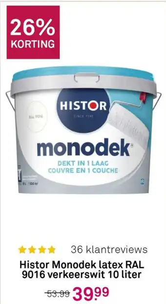 Karwei Histor monodek latex ral 9016 verkeerswit 10 liter aanbieding