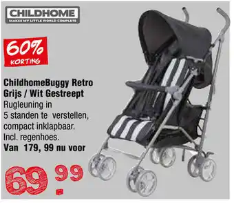 Van Asten BabySuperstore Childhome Buggy Retro grijs/wit gestreept aanbieding