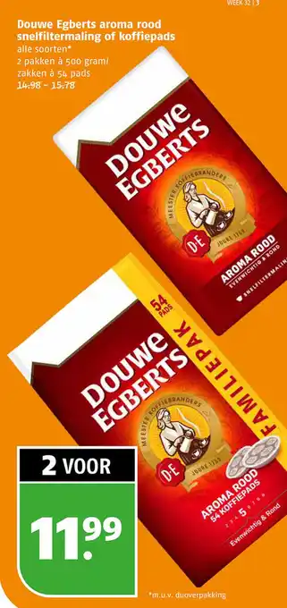 Poiesz Douwe egberts aroma rood snelfiltermaling of koffiepads aanbieding