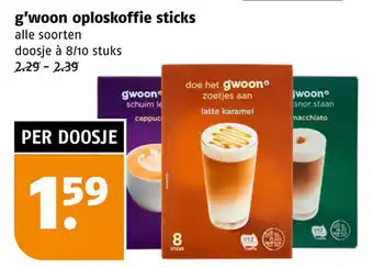 Poiesz G'woon oploskoffie sticks aanbieding