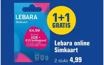 Primera Lebara Online Simkaart 1+1 Gratis aanbieding