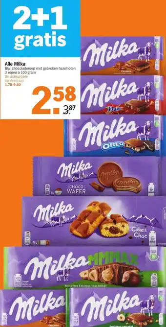 Albert Heijn Alle Milka 100g aanbieding