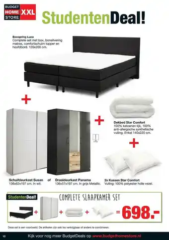 Budget Home Store Boxspring Luca + Dekbed Star Comfort + 2x Kussen Star Comfort, Schuifdeurkast Susan Of Draaideurkast aanbieding