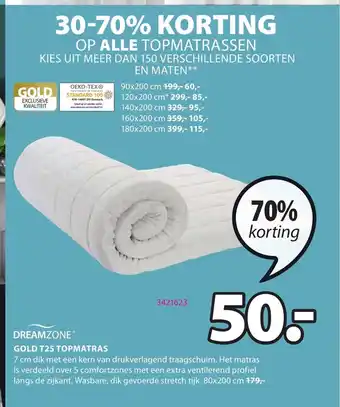 Jysk Dreamzone Gold T25 Topmatras 80 x 200 cm aanbieding