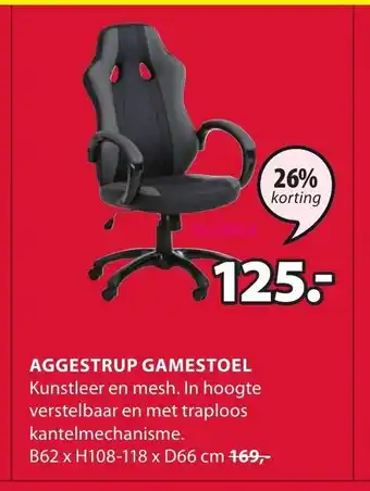 Jysk Aggestrup Gamestoel B62 x H108-118 x D66 cm aanbieding