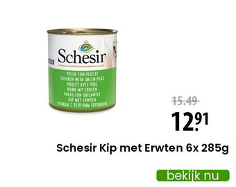 Zooplus Schesir kip met erwten 6x 285g aanbieding