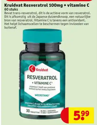 Kruidvat Kruidvat Resveratrol 100mg + vitamine C aanbieding