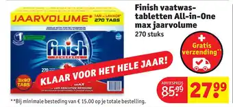 Kruidvat Finish vaatwastabletten All-in-One max jaarvolume aanbieding