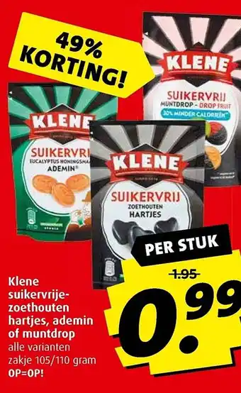 Boni Klene suikervrije- zoethouten hartjes, ademin of muntdrop aanbieding