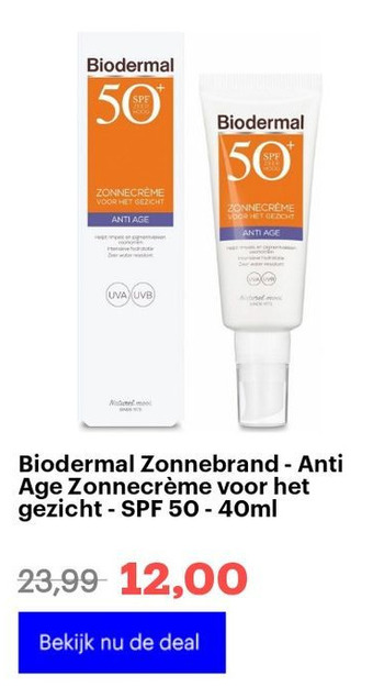 Bol.com Biodermal zonnebrand - anti age zonnecrème voor het gezicht - spf 50 - 40ml aanbieding
