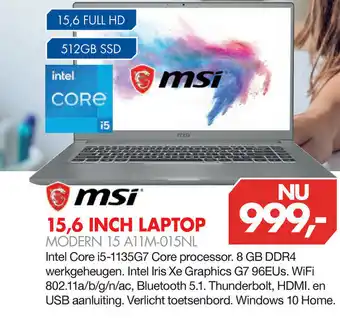 Vobis Msi 15.6 inch laptop modern 15 a11m-015nl aanbieding