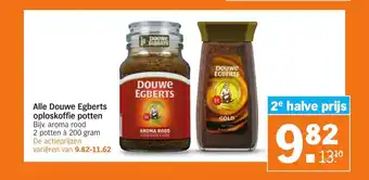 Albert Heijn Alle Douwe Egberts oploskoffie 2 potten a 200 gram aanbieding