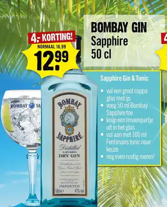 Dirck 3 Bombay Gin Sapphire 50 cl aanbieding