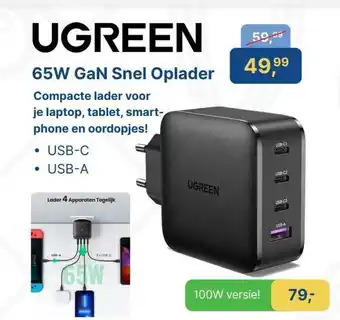 Levix Computershop Ugreen 65W GaN Snel Oplader aanbieding