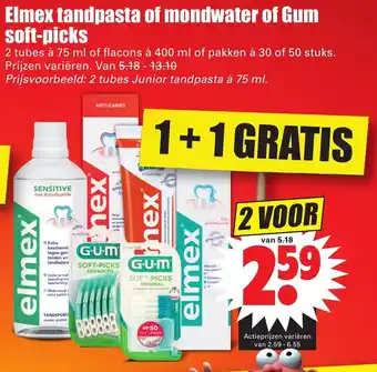 Dirk Elmex Tandpasta of mondwater of Gum soft-picks 1+1 aanbieding