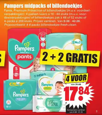 Dirk Pampers midpack of billendoekjes 2+2 aanbieding