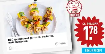 ALDI Bbq spiesjes met garnalen, nectarine, mais en paprika aanbieding