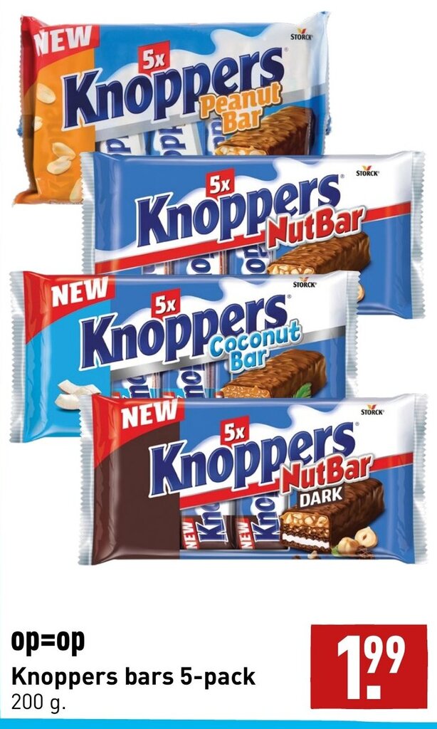 Knoppers bars 5pck 200g aanbieding bij ALDI