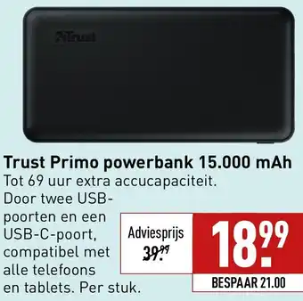 ALDI Trust Primo powerbank 15.000 mAh aanbieding