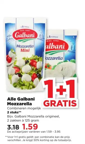 PLUS Alle galbani mozzarella 125 gram aanbieding