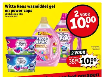 Kruidvat Witte Reus wasmiddel gel en power caps 28 stuks en 2 liter aanbieding